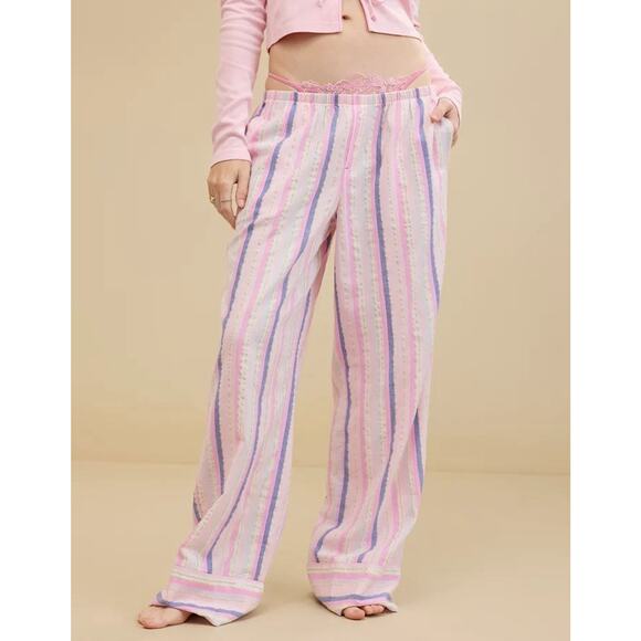 Aerie PJs Womens Off-Duty Poplin Trouser Pajamas Sleepwear Size XL Raspberry NWT - Picture 2 of 16